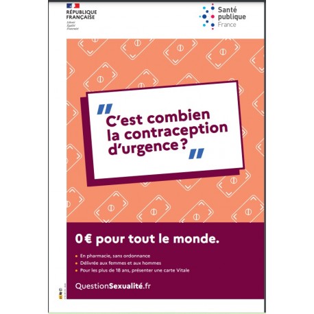 C'est combien la contraception d'urgence ? - Contraception d'urgence gratuite [Affiche 40x60cm]