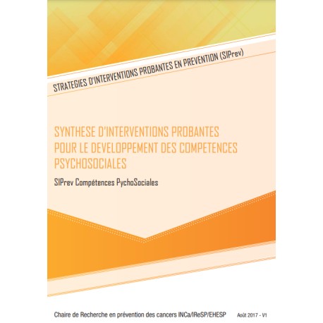 Synthèse d'interventions probantes pour le développement des compétences psychosociales. : SIPrev Compétences psychosociales